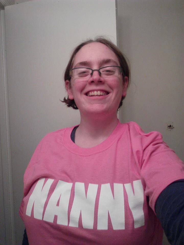 Our very own Nanny Caroline rocking her new NANNY SUPERWOMAN shirt!